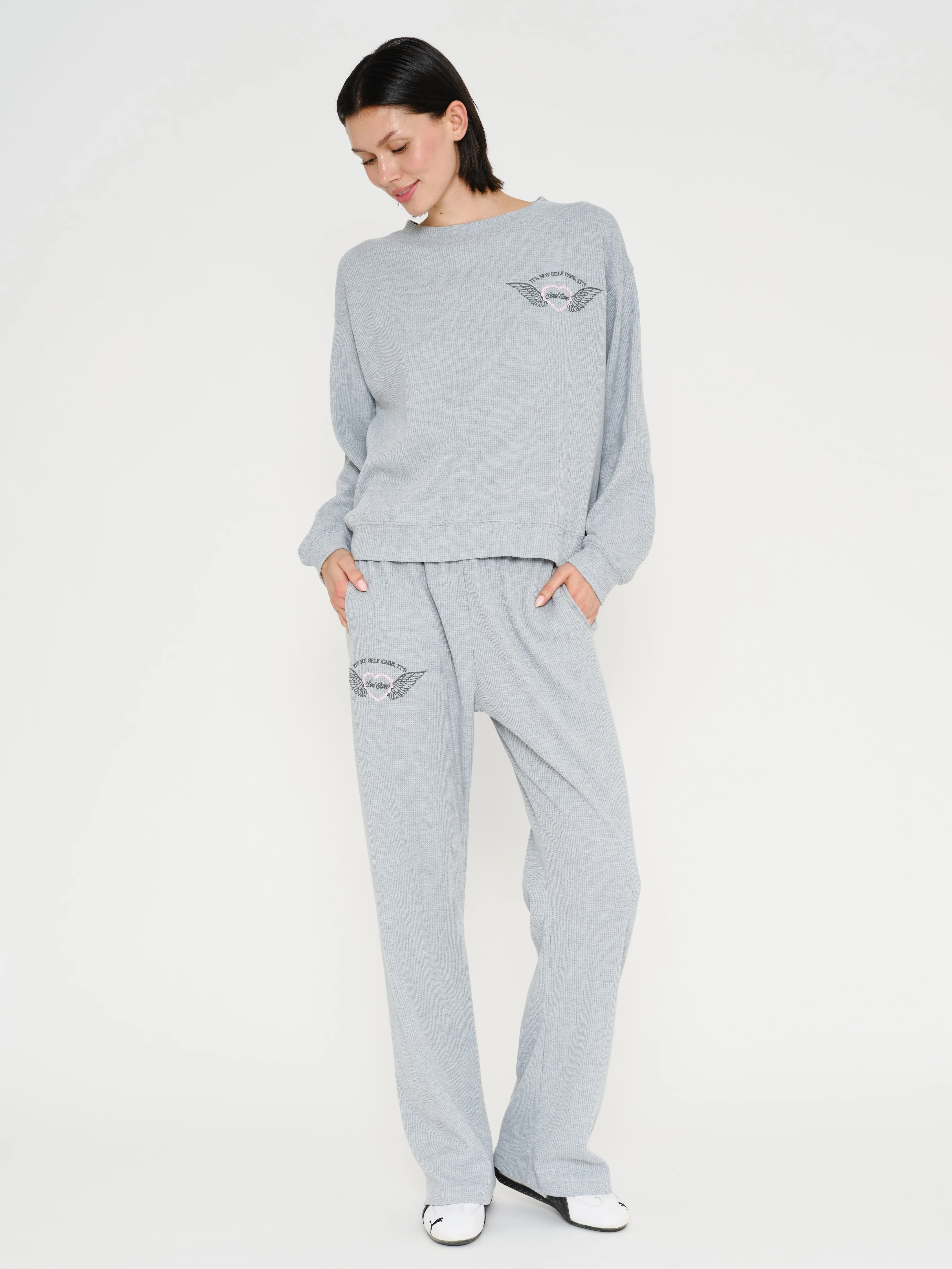Soul Grey Relaxed Waffle Crewneck - Image 11