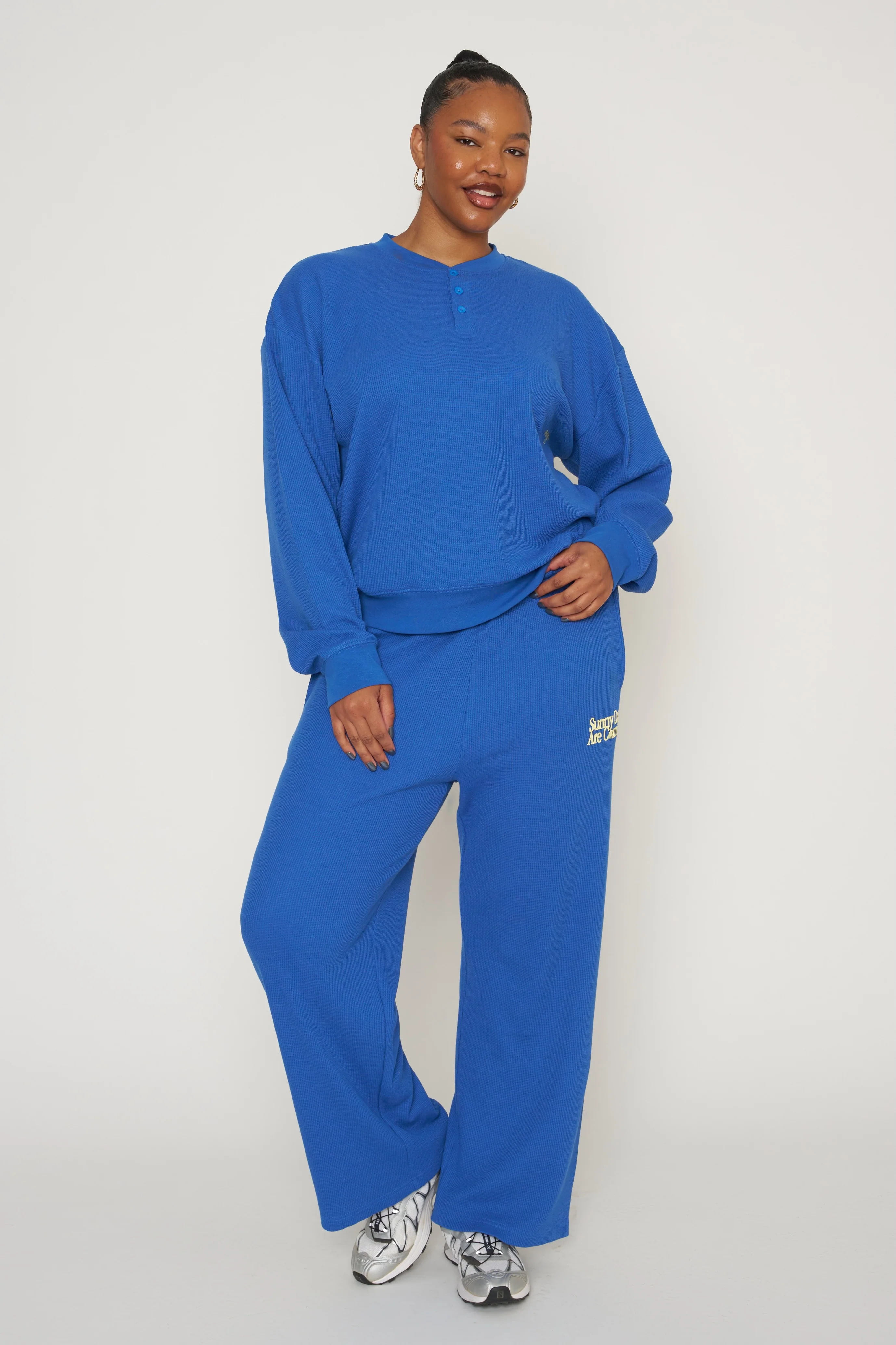 Sunny Days Are Coming Classic Waffle Wide Leg Sweatpants - Image 5